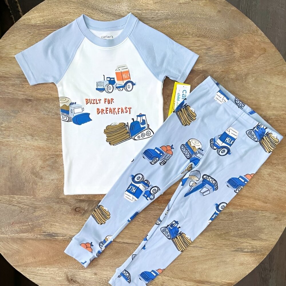 NEW 2Pc 3T Boys Breakfast Construction Pajama Set